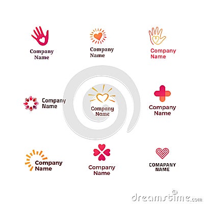 Set of different logos for charity Vector Illustration