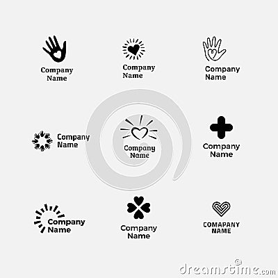 Set of different logos for charity Vector Illustration