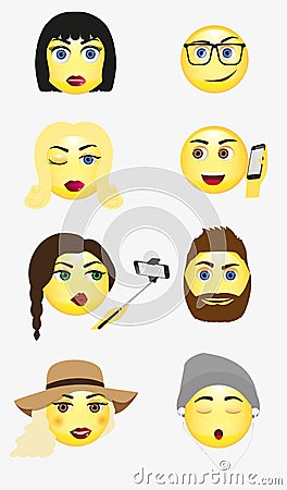 Set of different male and female modern new hipster emotions Stock Photo