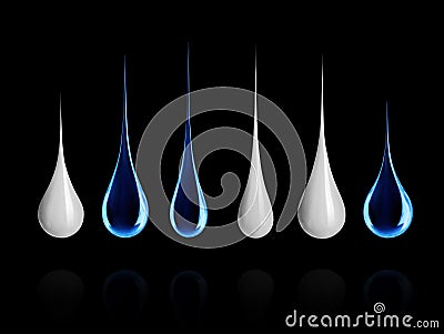 Set of different milk and water drops close-up on black Stock Photo