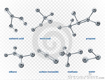 Set from different models of molecules Cartoon Illustration