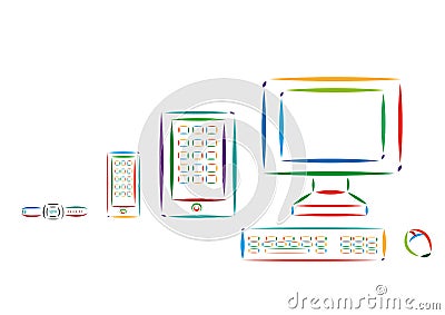 Set of Different Modern Tech Devices Colorful Line Art. Editable Clip Art. Vector Illustration