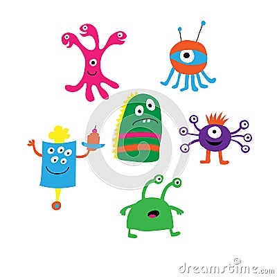 Set of different monsters on a white background Vector Illustration