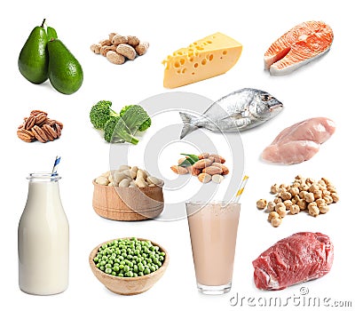 Set with different natural protein food Stock Photo