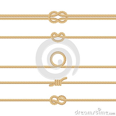 Set of different Nautical rope knots. Decoration elements on white background. EPS 10 Vector Illustration