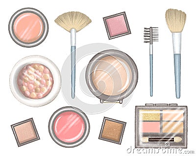 Set of different packages for decorative cosmetics Cartoon Illustration