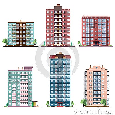 Set of different panel residential houses. collection of colorful vector flat illustration. Vector Illustration