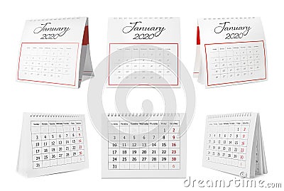 Set of different paper calendars on white background Stock Photo