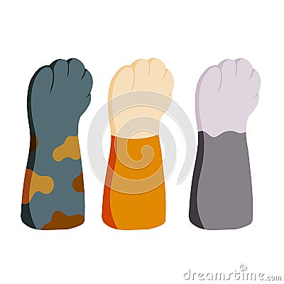 Set of different paw. Cat hands of different colors. Collection of breeds of Pets. Cartoon Illustration