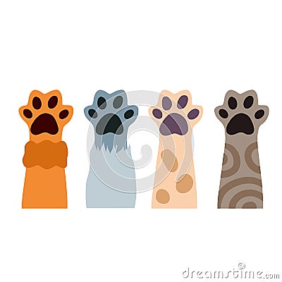 Set of different paw. Cat hands of different colors. Vector Illustration