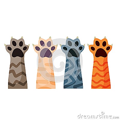 Set of different paw. Cat hands of different colors. Vector Illustration