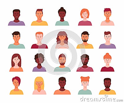 Set of different person portrait of big diverse business team vector flat illustration Vector Illustration