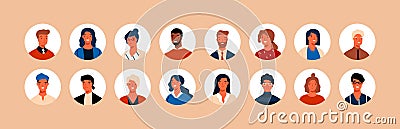 Set different person portrait of big diverse business team vector flat illustration. Collection of people avatars Vector Illustration