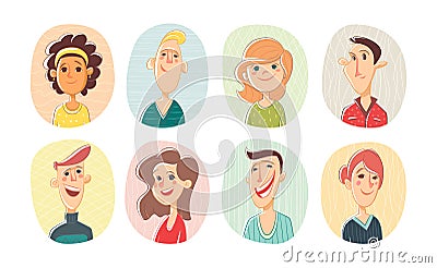 Set different person portrait diverse business team vector flat illustration. Collection of people avatars isolated Vector Illustration