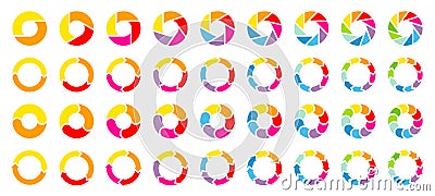 Set Of Different Pie Charts With Arrows Rainbow Colors Vector Illustration