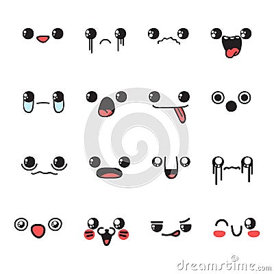 Set of 16 different pieces doddle emotions to create characters. Vector Illustration