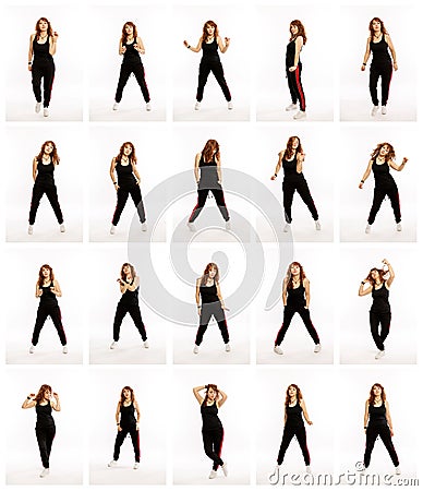 Set from different poses of a dancing woman, a collection of photos Stock Photo