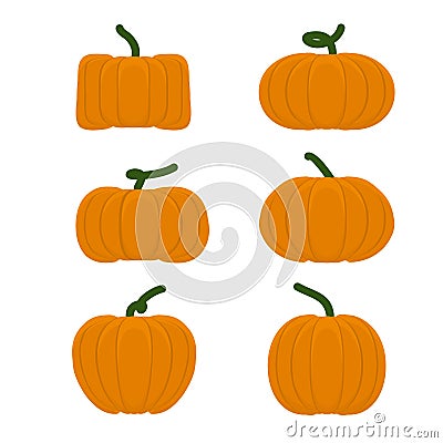 Set different pumpkins. Vegetables for Halloween. Vector Illustration