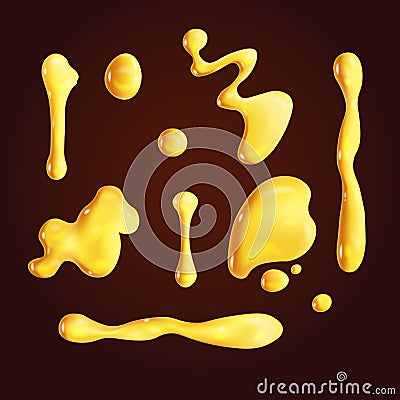 Set of different realistic honey or oil drops Vector Illustration