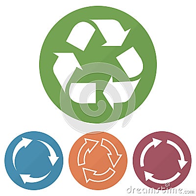 Set of different recycle icon on a circles. Vector illustration Cartoon Illustration