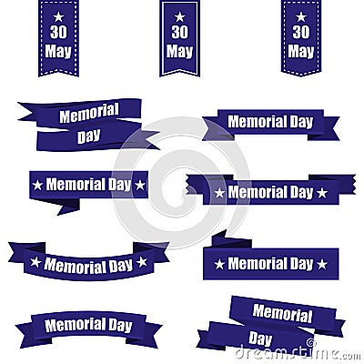 Set of different ribbons for memorial day america. Vector illustration Vector Illustration