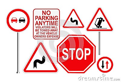 Set with different road signs on white background Stock Photo