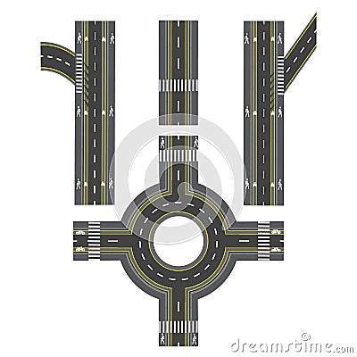 Set of different sections of the road, transition. Bike paths, sidewalks and intersections. illustration Vector Illustration