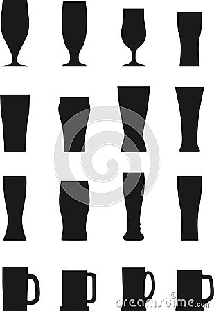 Set of different silhouettes beer glasses Vector Illustration