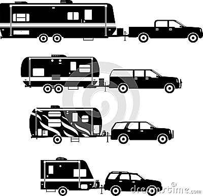 Set of different silhouettes travel trailer Vector Illustration