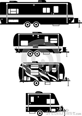 Set of different silhouettes travel trailer Vector Illustration