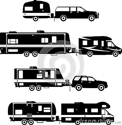 Set of different silhouettes travel trailer Vector Illustration