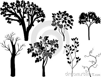 Set of different silhouettes of trees. Stock Photo