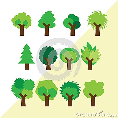 Set of different simple trees. Vector Illustration