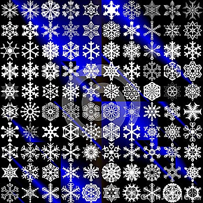 A set of different snowflakes.Vector illustration.A collection of snow patterns for decoratingwebsites,winter banners,shop windows Vector Illustration