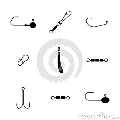 Set of different spinning fishing accessories and tackles, vector illustration Vector Illustration