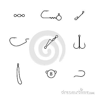 Set of different spinning fishing accessories and tackles, vector illustration Vector Illustration