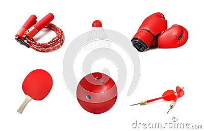 Set with different sports tools on white background Stock Photo