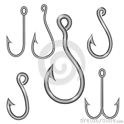 Set of Different Steel Hooks Vector Illustration