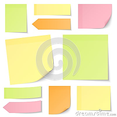 Set Of Different Sticky Notes Light Yellow Green Pink Orange Vector Illustration