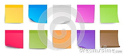 Set different sticky papers isolated, collection colored stick note, notes with shadow, colorful blank sticky post it notes Vector Illustration