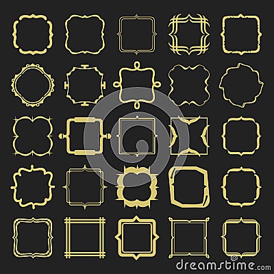 Set of different styles golden line emblems and frames design elements Vector Illustration