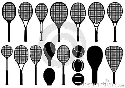 Set of different tennis rackets Vector Illustration