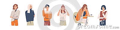 Set of different thoughtful people vector illustration. Collection of various man and woman thinking or making decision Vector Illustration
