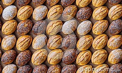 set of different types of bread seen from above, on a wood table Stock Photo