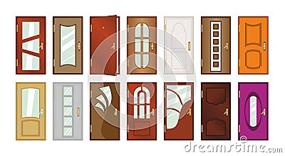 Set of different types of doors. Cartoon Illustration