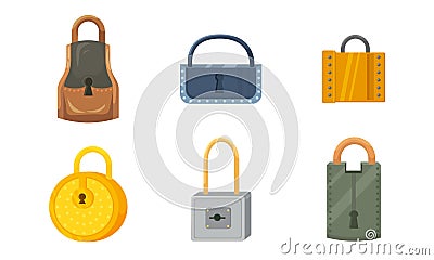 Set of different types of padlocks. Vector illustration in flat cartoon style. Vector Illustration