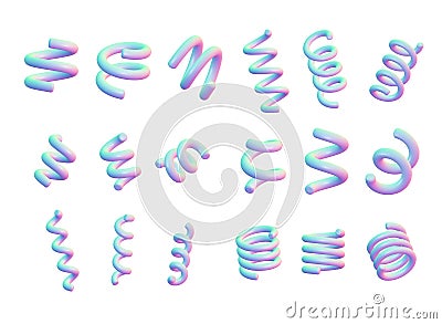 Set of different types of spirals. 3d multicolored geometric objects of helix isolated on white background Stock Photo