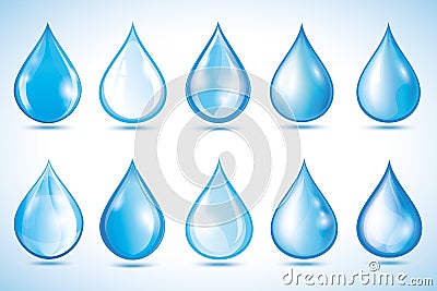 Set of different water drops isolated Vector Illustration