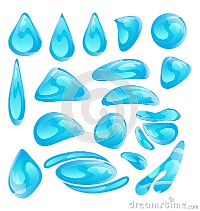 Set different water drops isolated on white backgr Vector Illustration