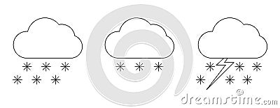 Set with different weather icons. Icons of cloud and snow on a white background. Cloudy vector logo. Stock Photo
